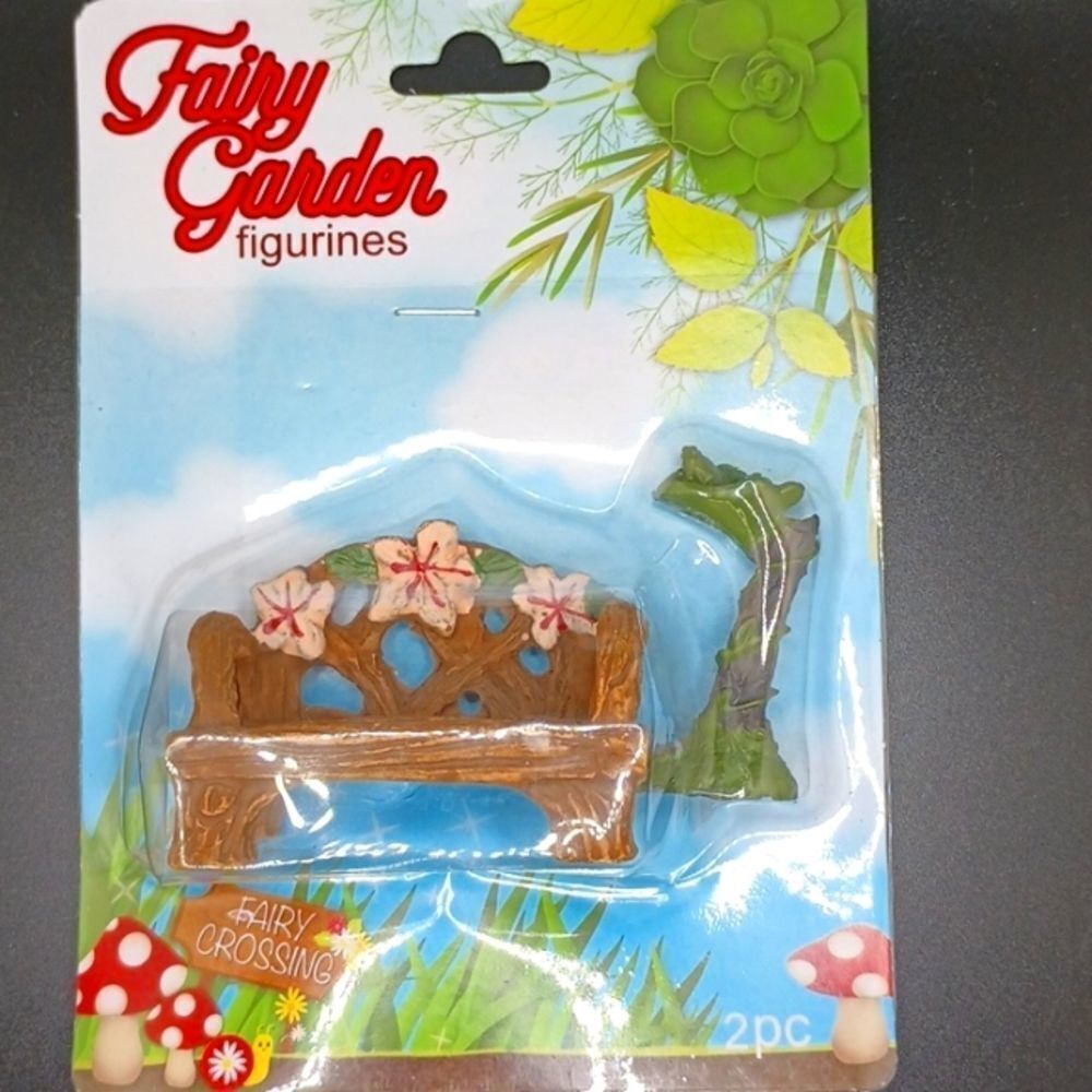 FAIRY Garden Gnome bench floral accent Decor